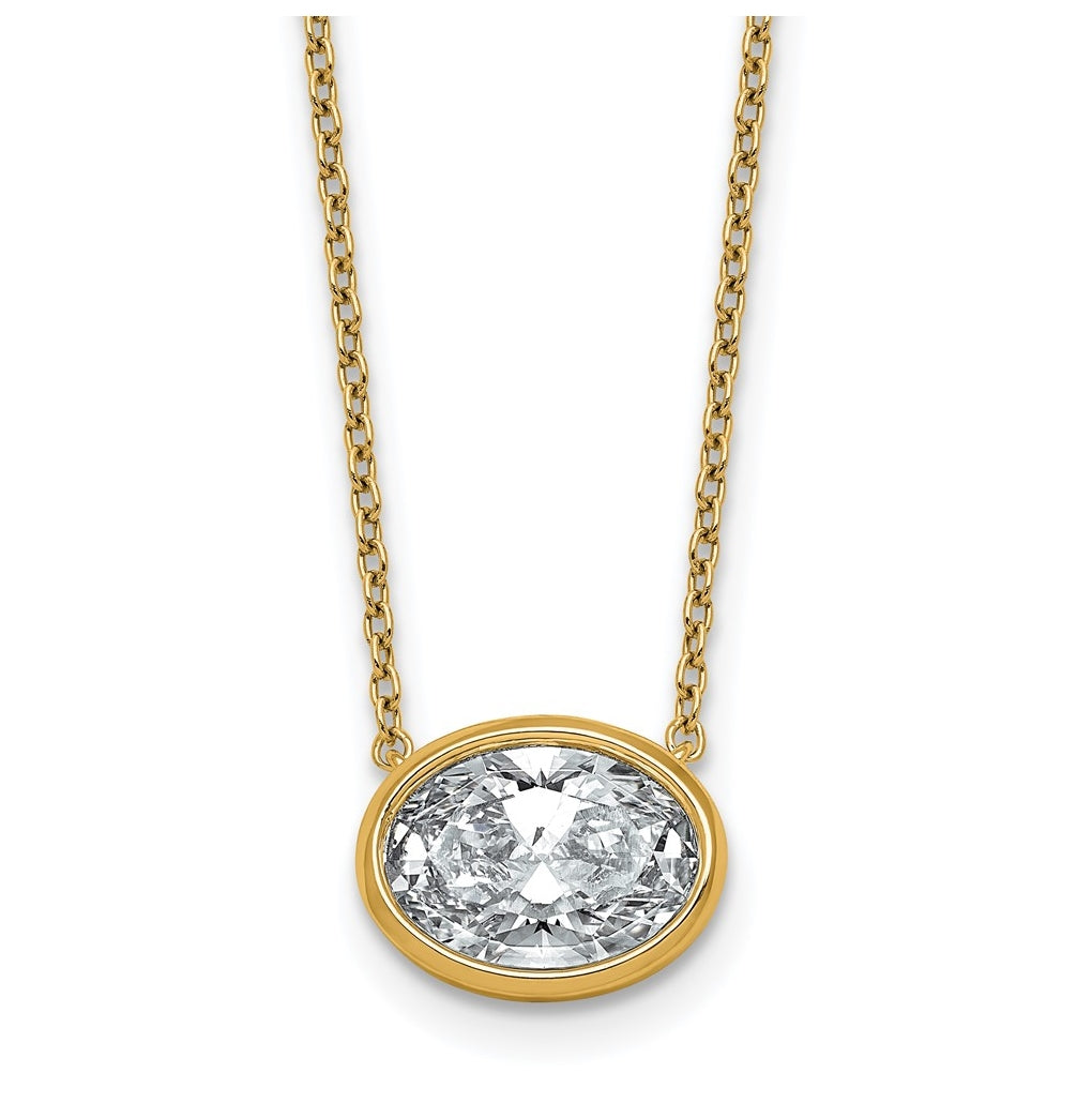 14k Yellow Gold 2 1/2 carat Certified Lab Grown Diamond VS+ F+ Oval East-West Complete 18 inch Bezel Set Necklace