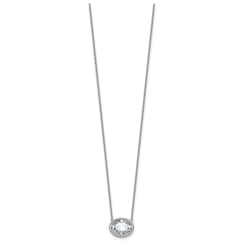14k White Gold 3 carat Certified Lab Grown Diamond VS+ F+ Oval East-West Complete 18 inch Bezel Set Necklace
