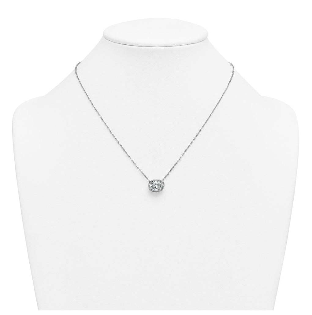 14k White Gold 3 carat Certified Lab Grown Diamond VS+ F+ Oval East-West Complete 18 inch Bezel Set Necklace