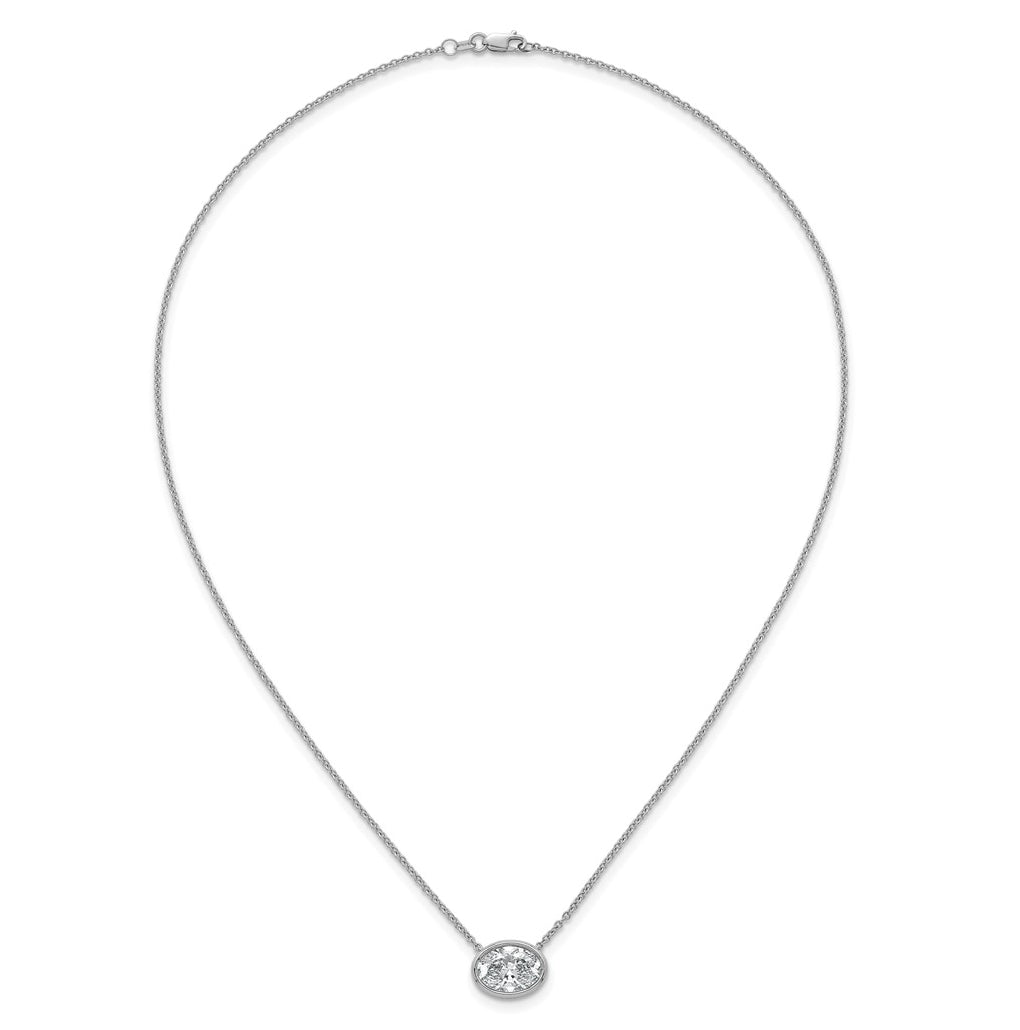 14k White Gold 3 carat Certified Lab Grown Diamond VS+ F+ Oval East-West Complete 18 inch Bezel Set Necklace