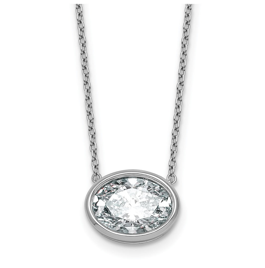 14k White Gold 3 carat Certified Lab Grown Diamond VS+ F+ Oval East-West Complete 18 inch Bezel Set Necklace