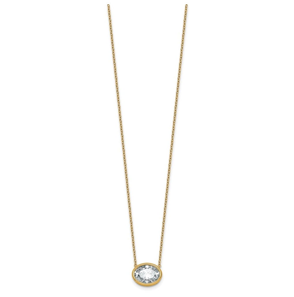 14k Yellow Gold 3 carat Certified Lab Grown Diamond VS+ F+ Oval East-West Complete 18 inch Bezel Set Necklace