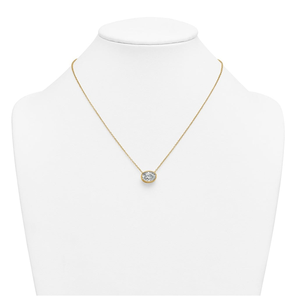 14k Yellow Gold 3 carat Certified Lab Grown Diamond VS+ F+ Oval East-West Complete 18 inch Bezel Set Necklace
