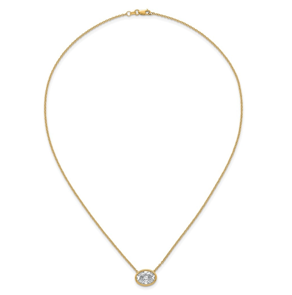 14k Yellow Gold 3 carat Certified Lab Grown Diamond VS+ F+ Oval East-West Complete 18 inch Bezel Set Necklace