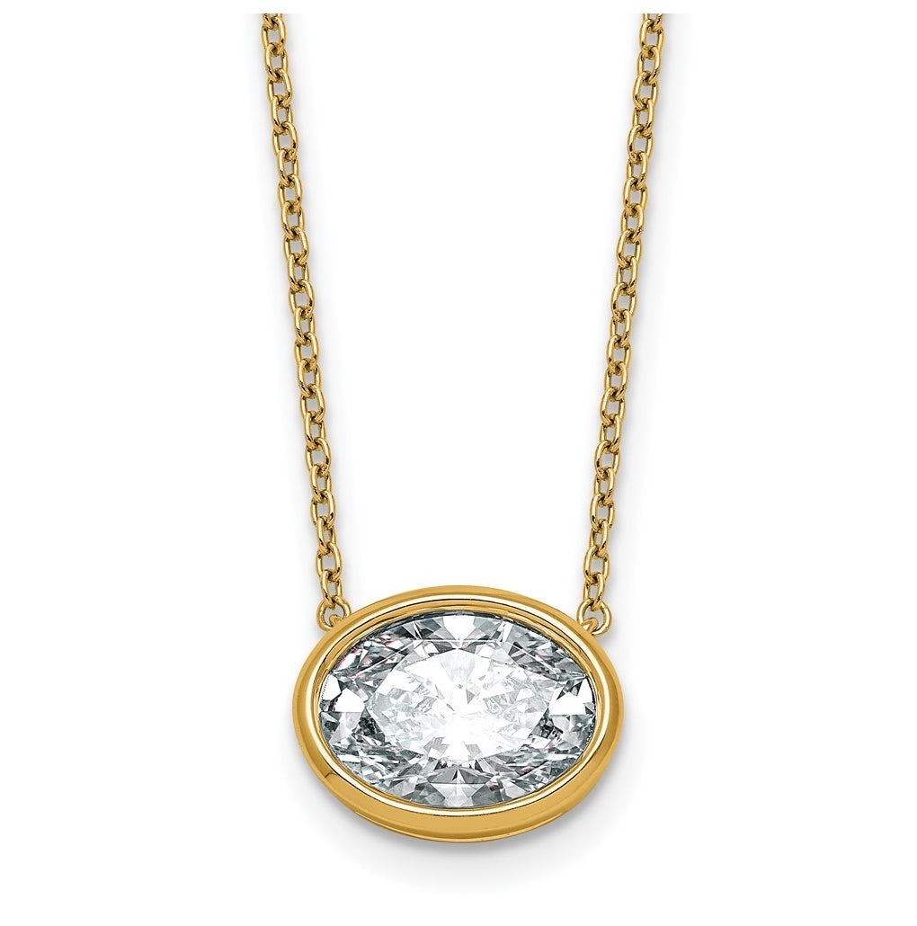 14k Yellow Gold 3 carat Certified Lab Grown Diamond VS+ F+ Oval East-West Complete 18 inch Bezel Set Necklace