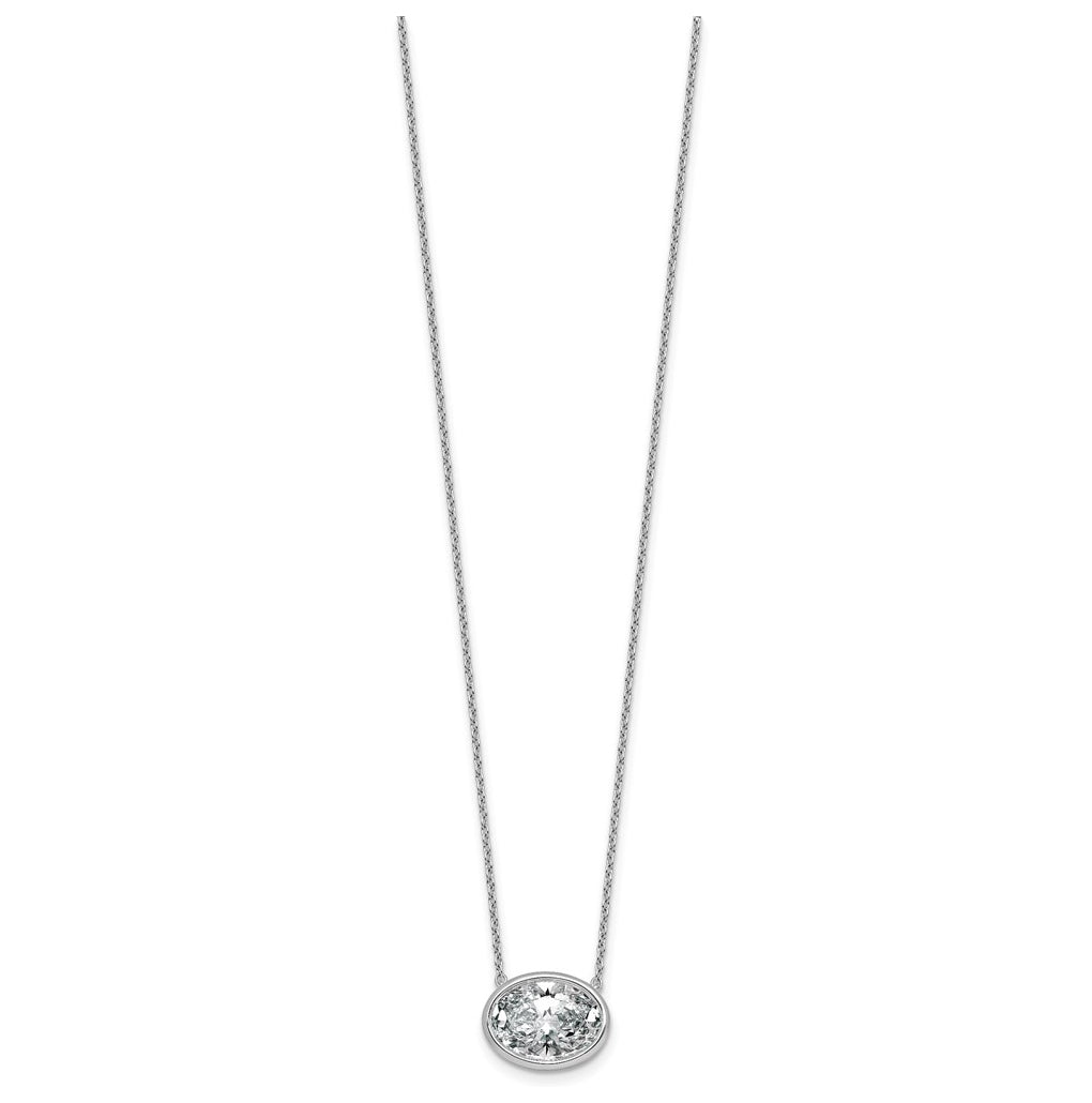 14k White Gold 4 carat Certified Lab Grown Diamond VS+ F+ Oval East-West Complete 18 inch Bezel Set Necklace