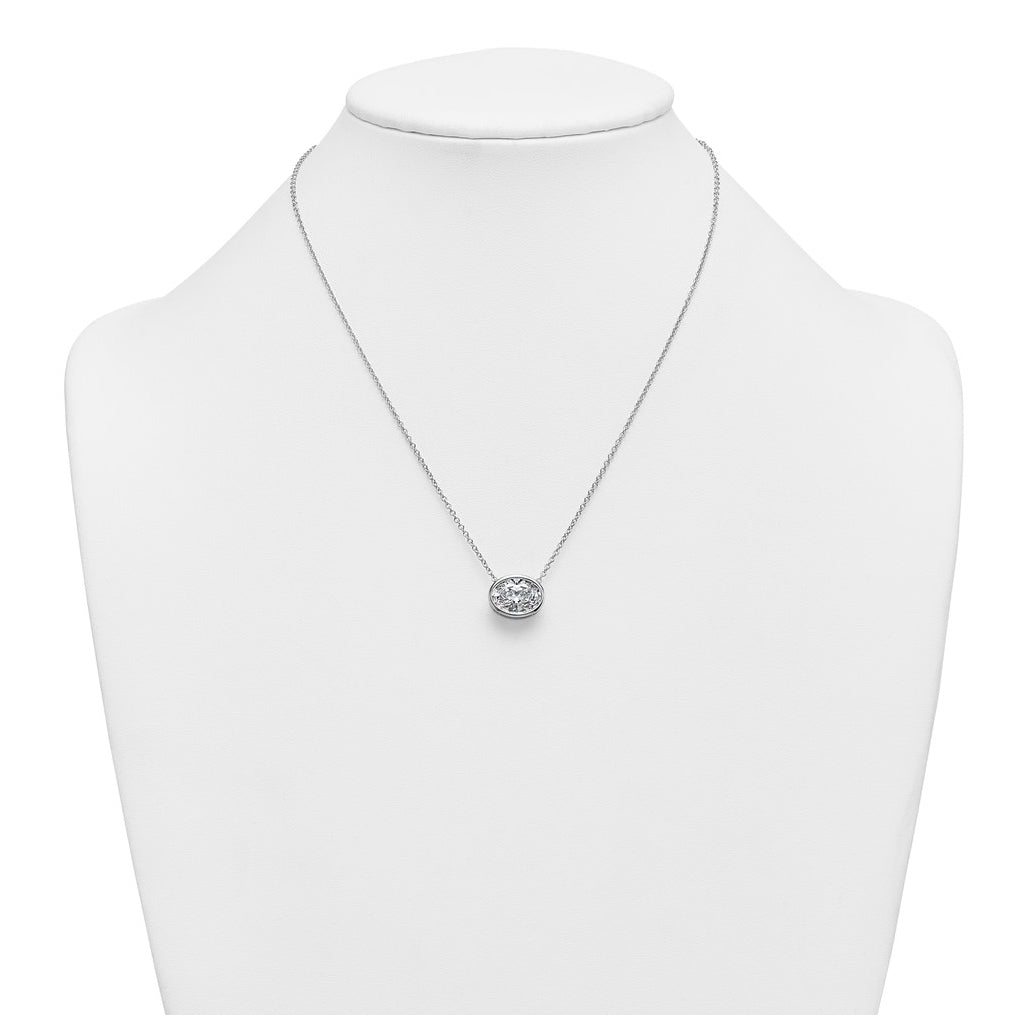 14k White Gold 4 carat Certified Lab Grown Diamond VS+ F+ Oval East-West Complete 18 inch Bezel Set Necklace