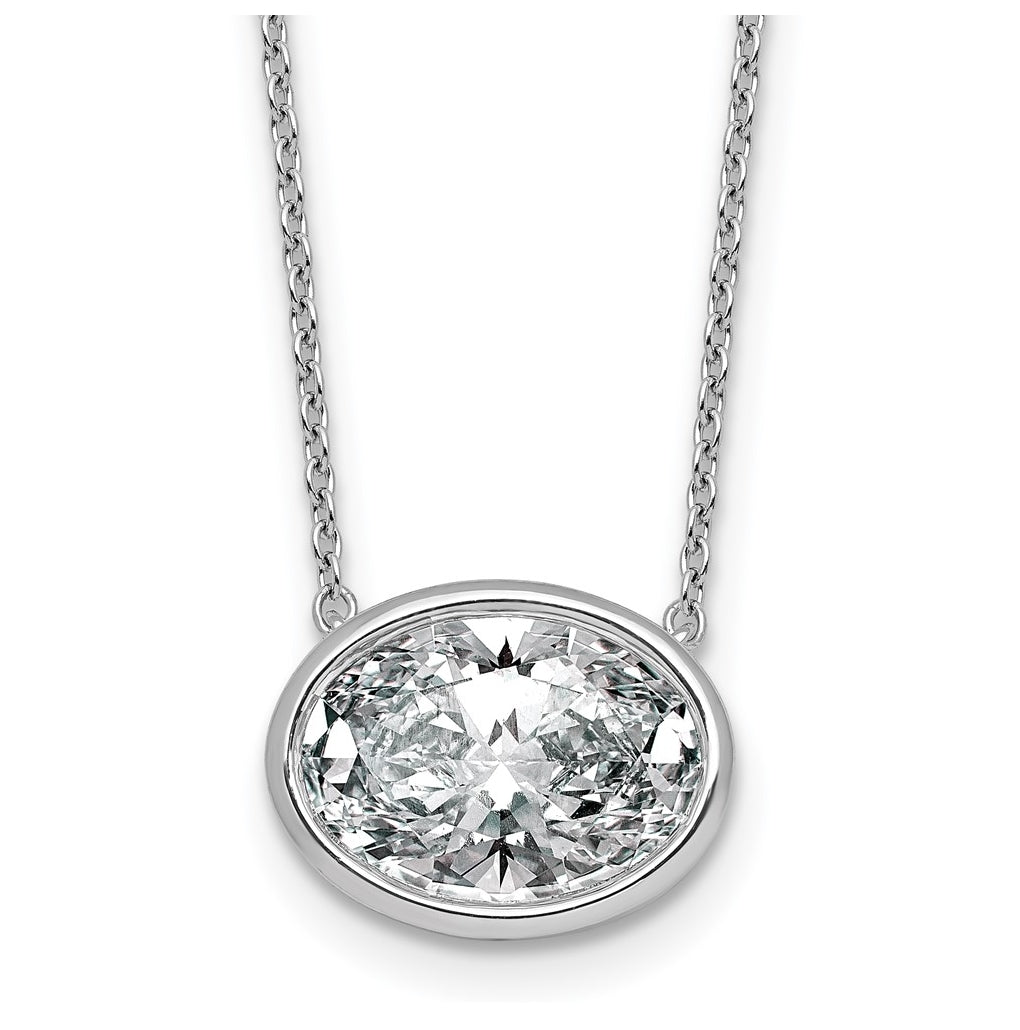 14k White Gold 4 carat Certified Lab Grown Diamond VS+ F+ Oval East-West Complete 18 inch Bezel Set Necklace