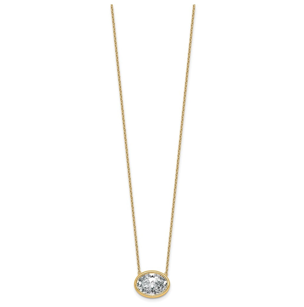 14k Yellow Gold 4 carat Certified Lab Grown Diamond VS+ F+ Oval East-West Complete 18 inch Bezel Set Necklace