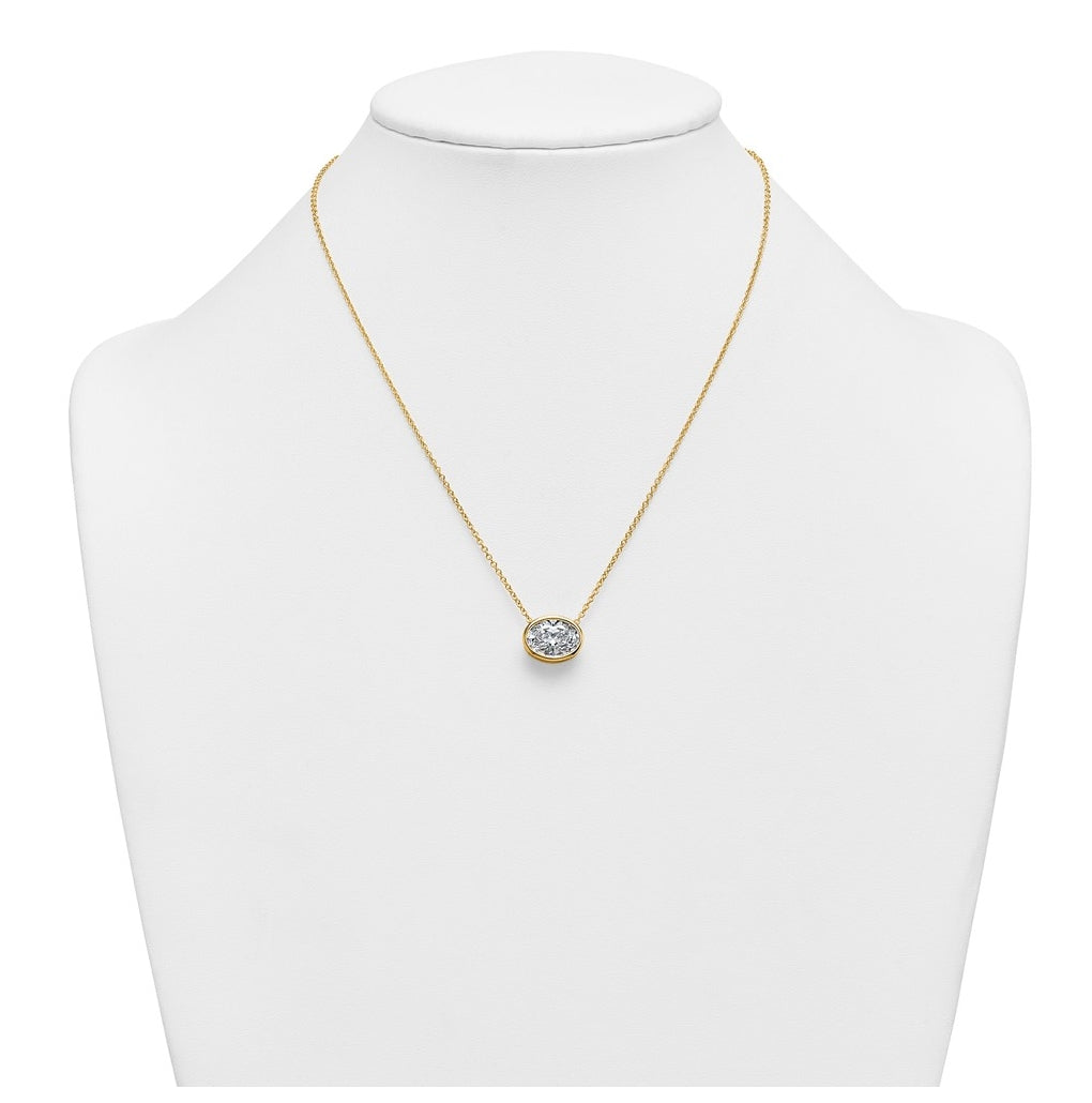 14k Yellow Gold 4 carat Certified Lab Grown Diamond VS+ F+ Oval East-West Complete 18 inch Bezel Set Necklace
