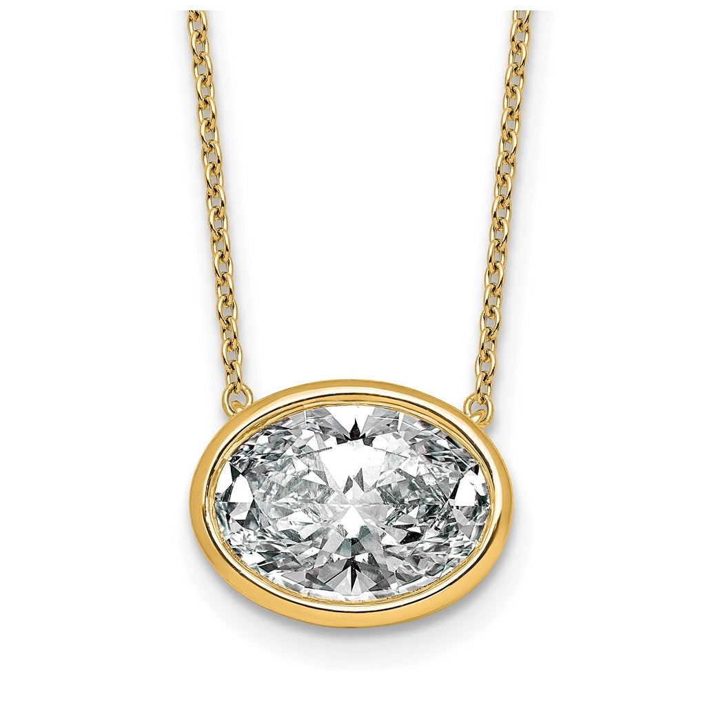 14k Yellow Gold 4 carat Certified Lab Grown Diamond VS+ F+ Oval East-West Complete 18 inch Bezel Set Necklace