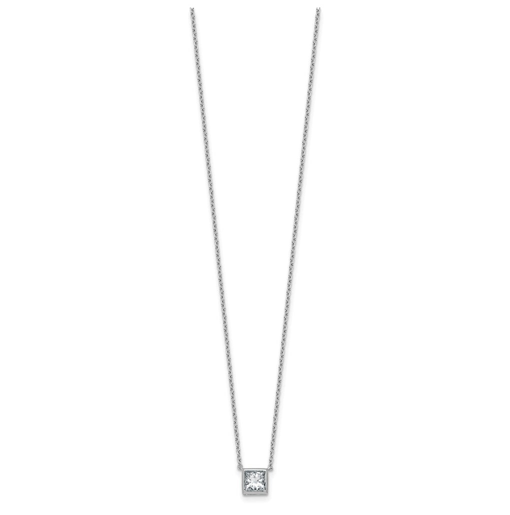 14k White Gold 1 carat Certified Lab Grown Diamond VS+ F+ Princess Complete 18 inch Bezel Set Necklace