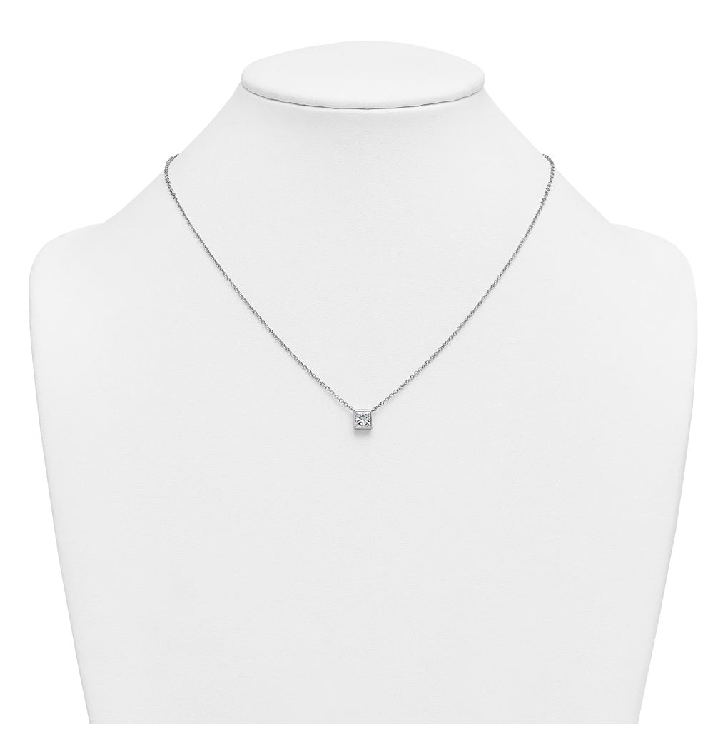 14k White Gold 1 carat Certified Lab Grown Diamond VS+ F+ Princess Complete 18 inch Bezel Set Necklace