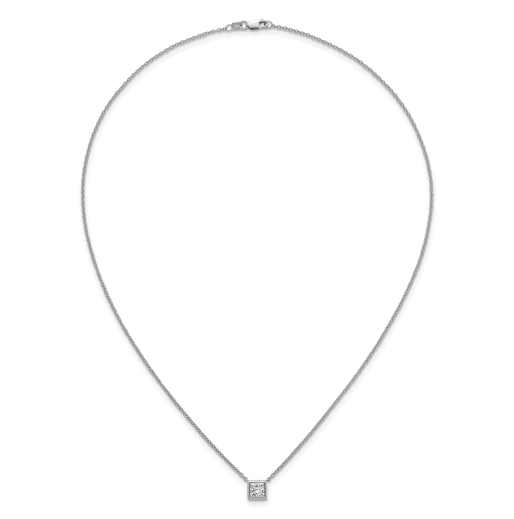 14k White Gold 1 carat Certified Lab Grown Diamond VS+ F+ Princess Complete 18 inch Bezel Set Necklace