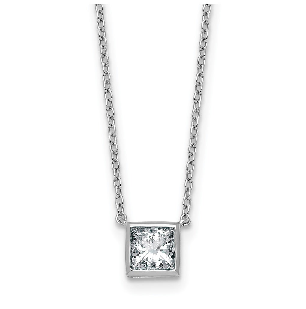 14k White Gold 1 carat Certified Lab Grown Diamond VS+ F+ Princess Complete 18 inch Bezel Set Necklace