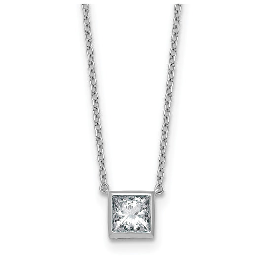 14k White Gold 1 carat Certified Lab Grown Diamond VS+ F+ Princess Complete 18 inch Bezel Set Necklace