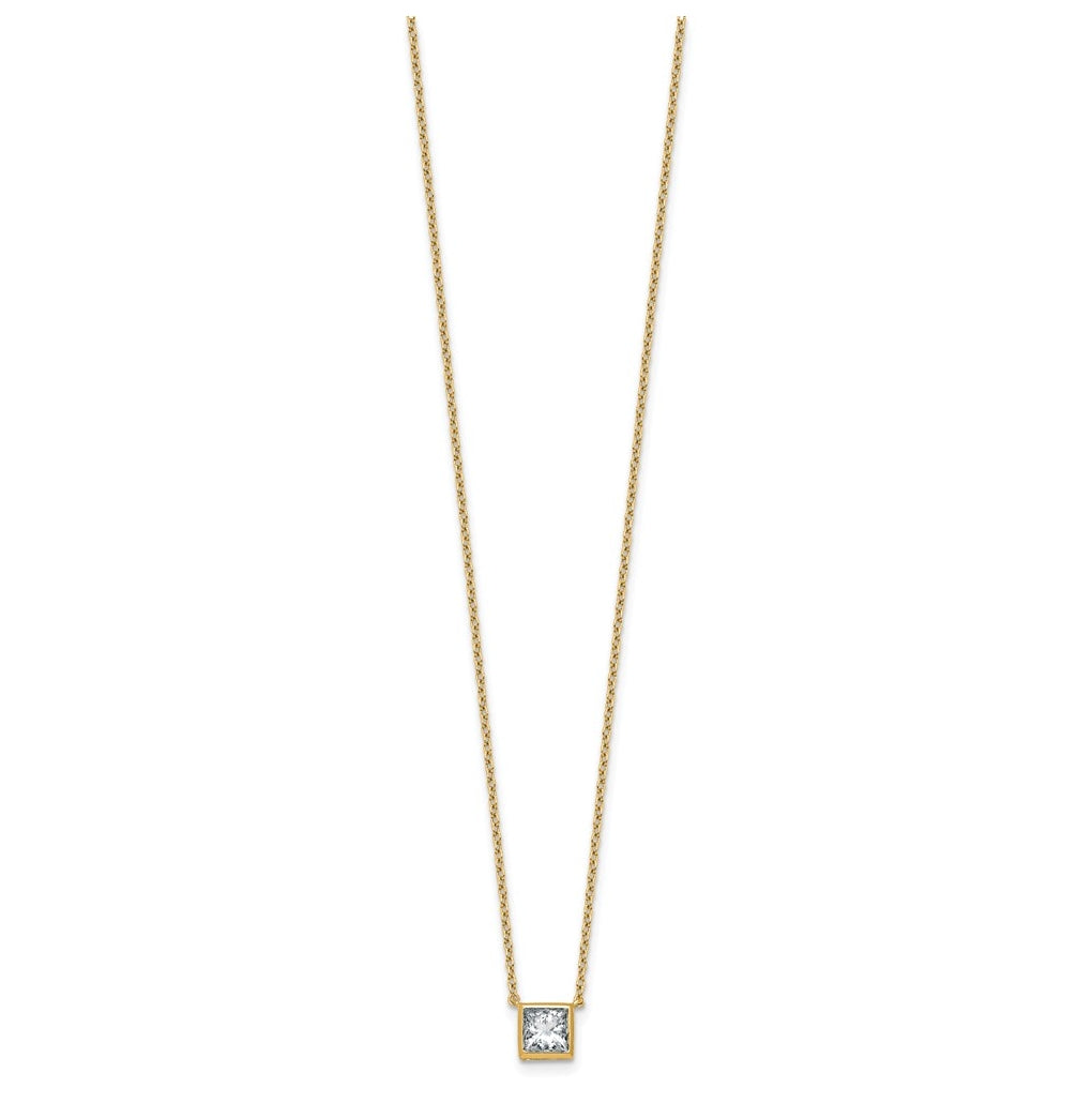 14k Yellow Gold 1 carat Certified Lab Grown Diamond VS+ F+ Princess Complete 18 inch Bezel Set Necklace