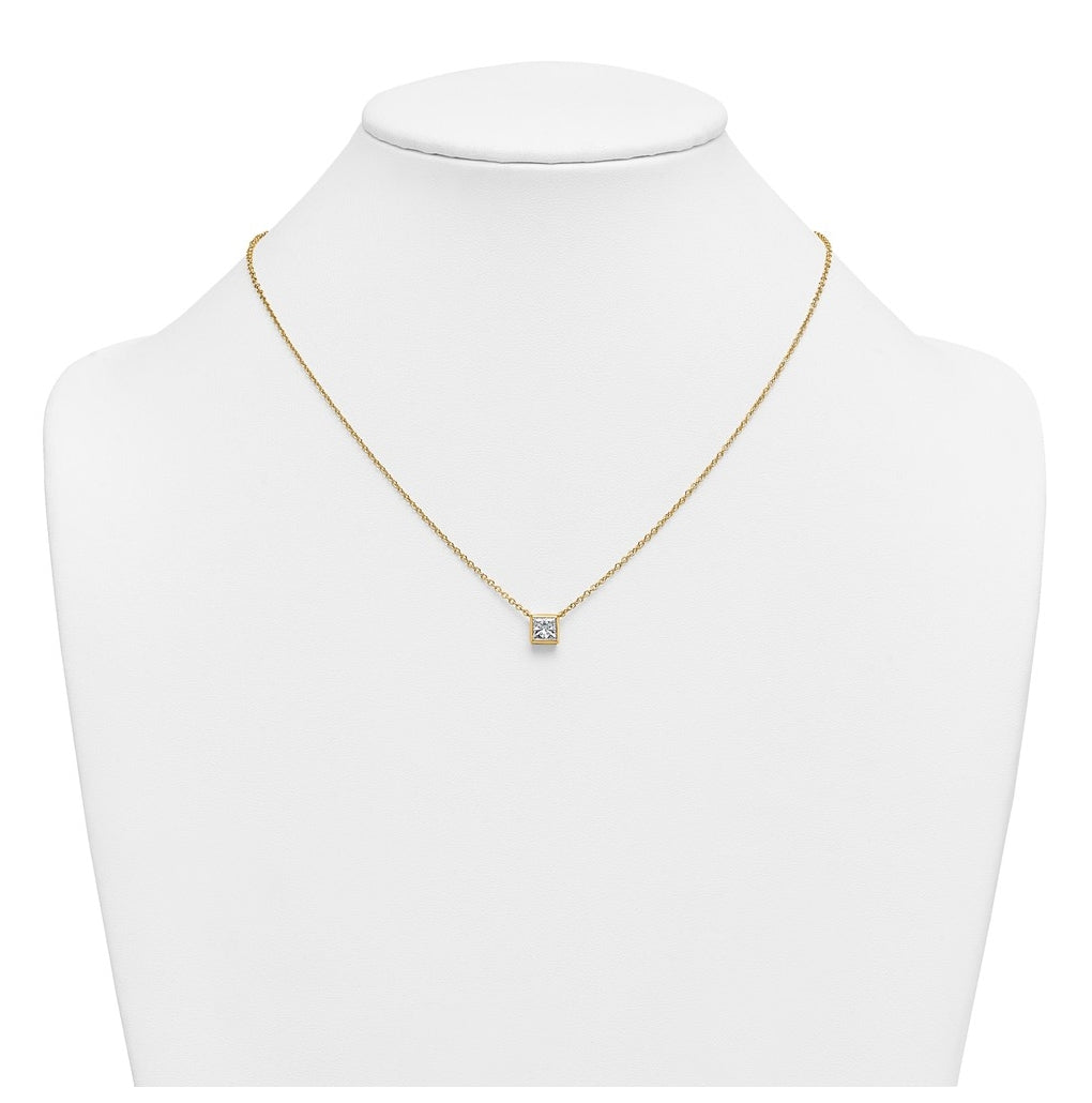 14k Yellow Gold 1 carat Certified Lab Grown Diamond VS+ F+ Princess Complete 18 inch Bezel Set Necklace