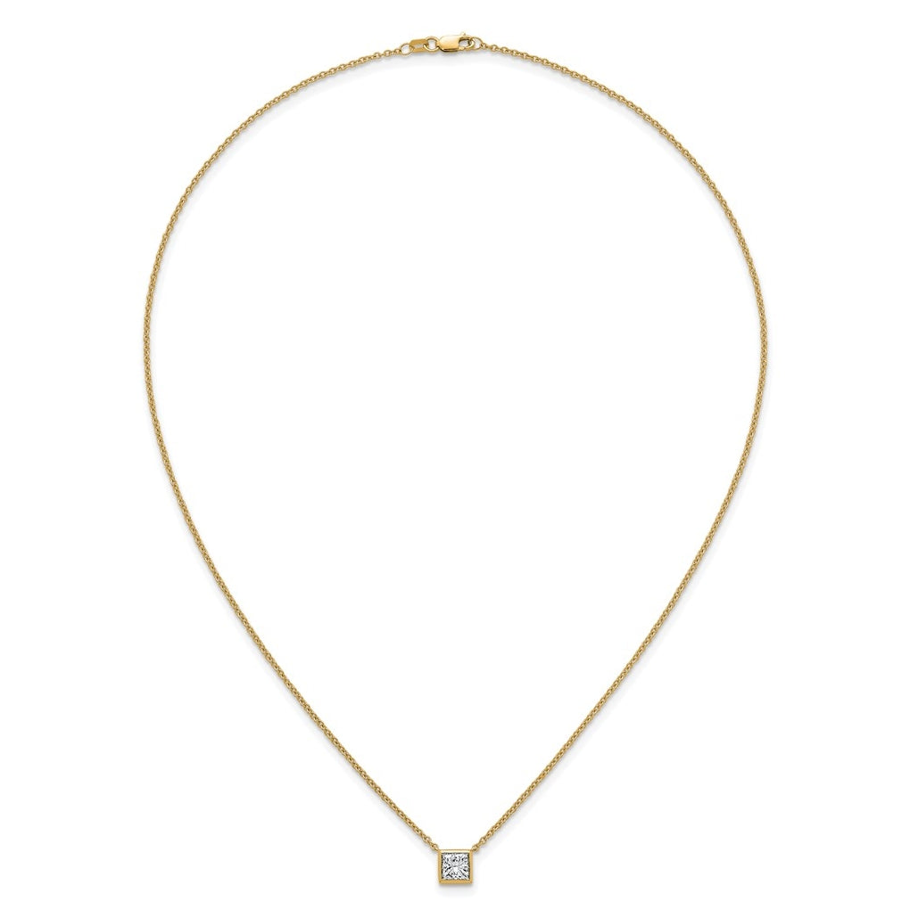 14k Yellow Gold 1 carat Certified Lab Grown Diamond VS+ F+ Princess Complete 18 inch Bezel Set Necklace
