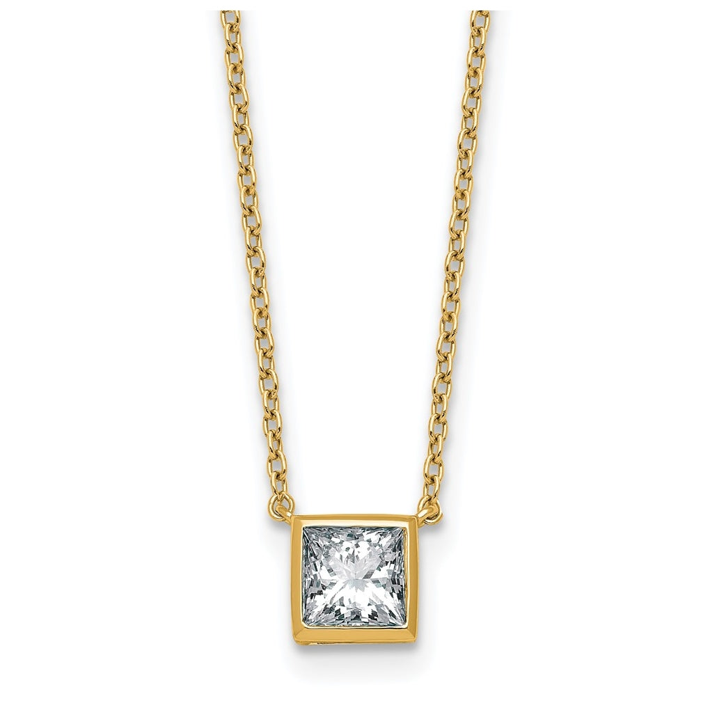 14k Yellow Gold 1 carat Certified Lab Grown Diamond VS+ F+ Princess Complete 18 inch Bezel Set Necklace