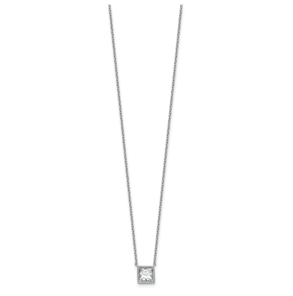 14k White Gold 1 1/2 carat Certified Lab Grown Diamond VS+ F+ Princess Complete 18 inch Bezel Set Necklace
