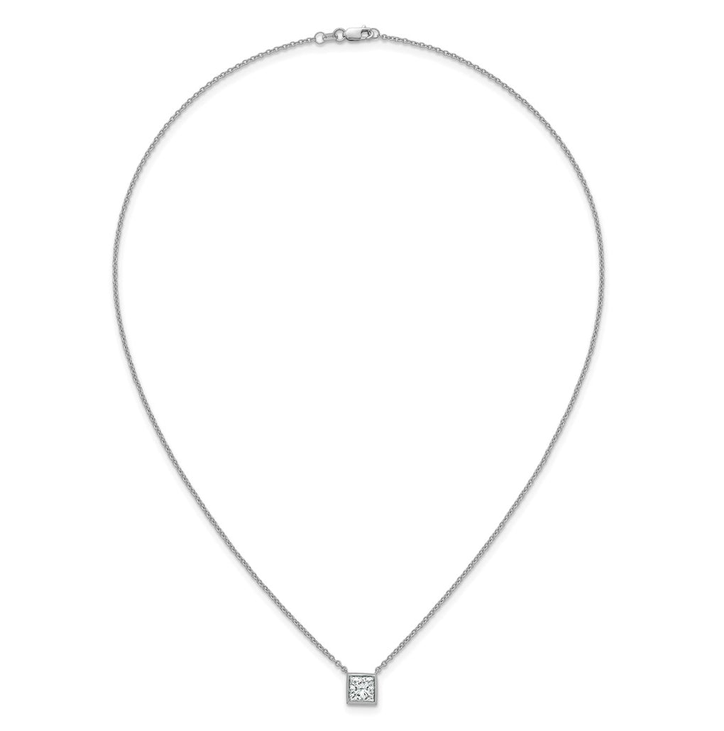 14k White Gold 1 1/2 carat Certified Lab Grown Diamond VS+ F+ Princess Complete 18 inch Bezel Set Necklace
