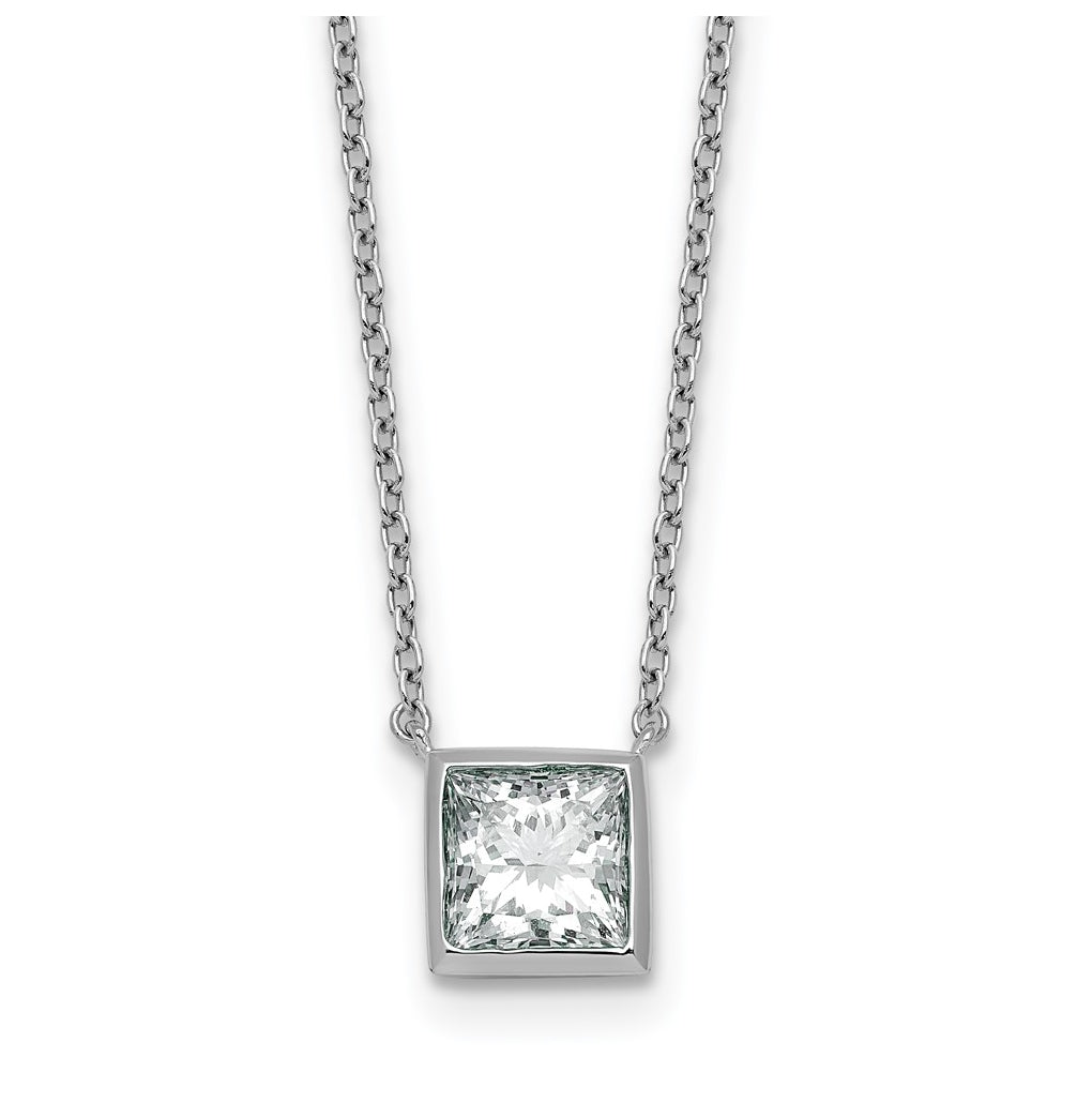 14k White Gold 1 1/2 carat Certified Lab Grown Diamond VS+ F+ Princess Complete 18 inch Bezel Set Necklace