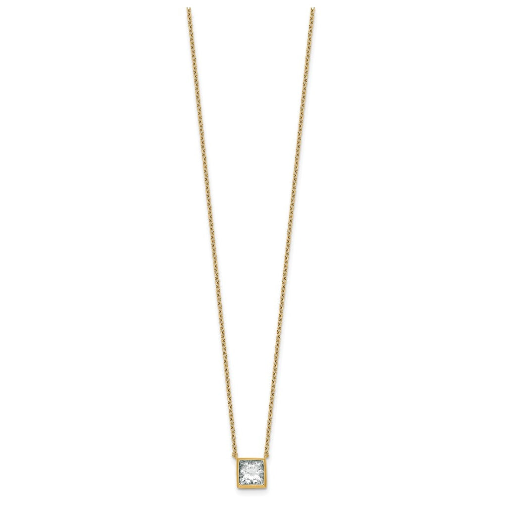 14k Yellow Gold 1 1/2 carat Certified Lab Grown Diamond VS+ F+ Princess Complete 18 inch Bezel Set Necklace
