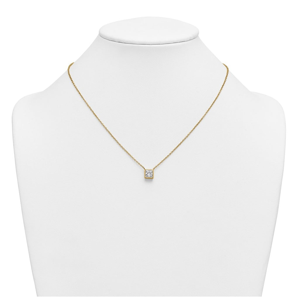 14k Yellow Gold 1 1/2 carat Certified Lab Grown Diamond VS+ F+ Princess Complete 18 inch Bezel Set Necklace