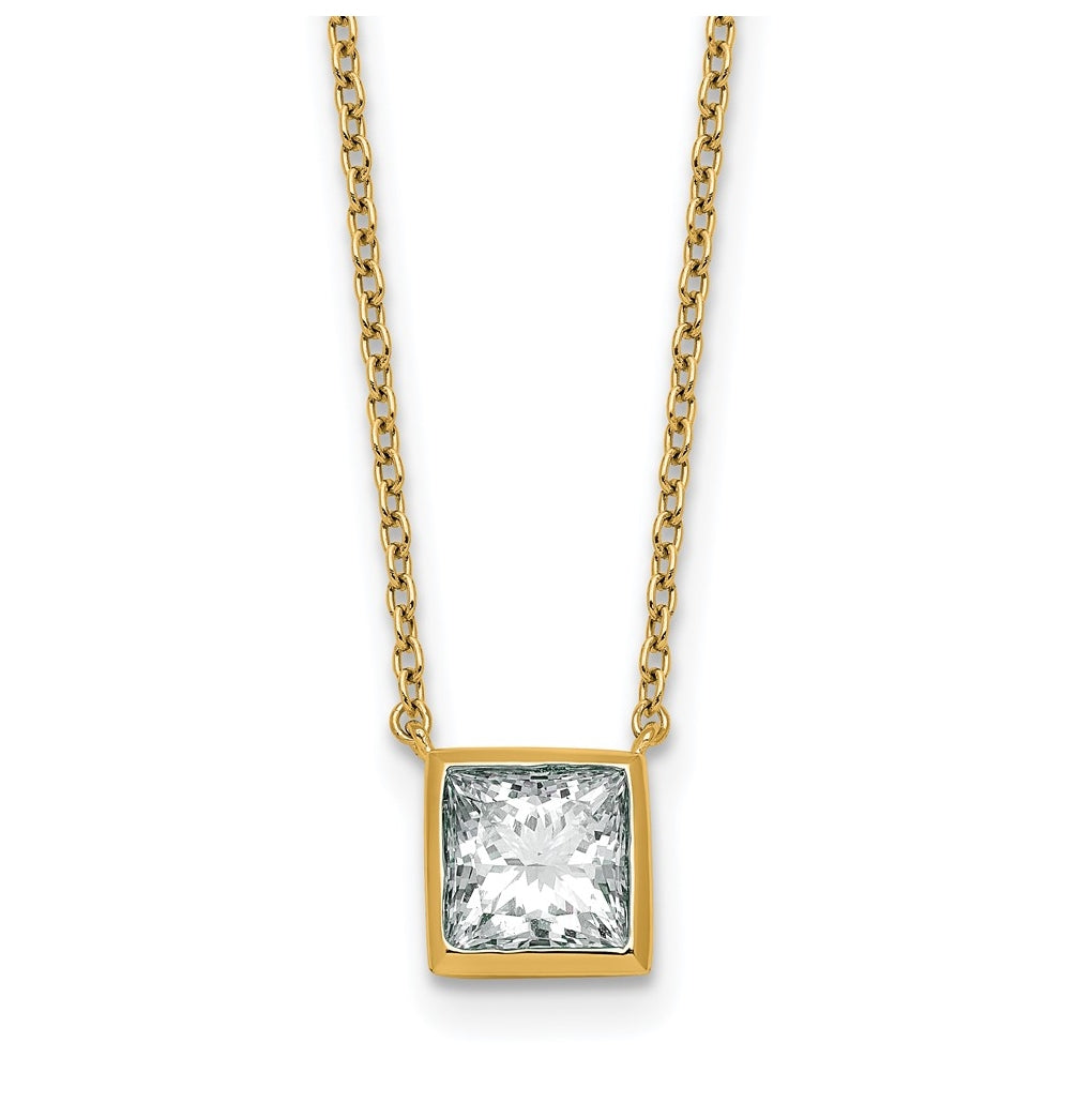 14k Yellow Gold 1 1/2 carat Certified Lab Grown Diamond VS+ F+ Princess Complete 18 inch Bezel Set Necklace