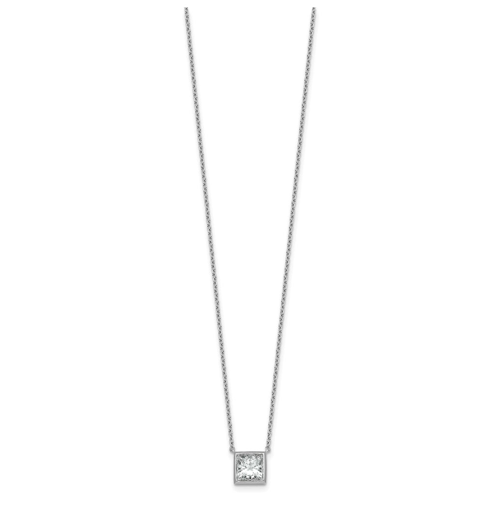 14k White Gold 2 carat Certified Lab Grown Diamond VS+ F+ Princess Complete 18 inch Bezel Set Necklace