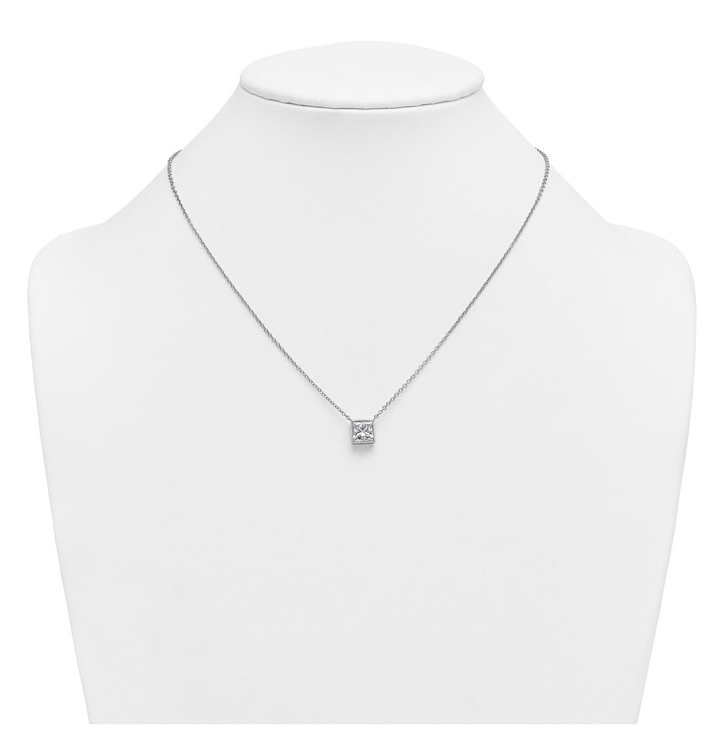 14k White Gold 2 carat Certified Lab Grown Diamond VS+ F+ Princess Complete 18 inch Bezel Set Necklace