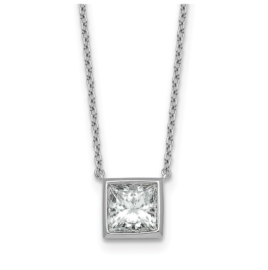 14k White Gold 2 carat Certified Lab Grown Diamond VS+ F+ Princess Complete 18 inch Bezel Set Necklace