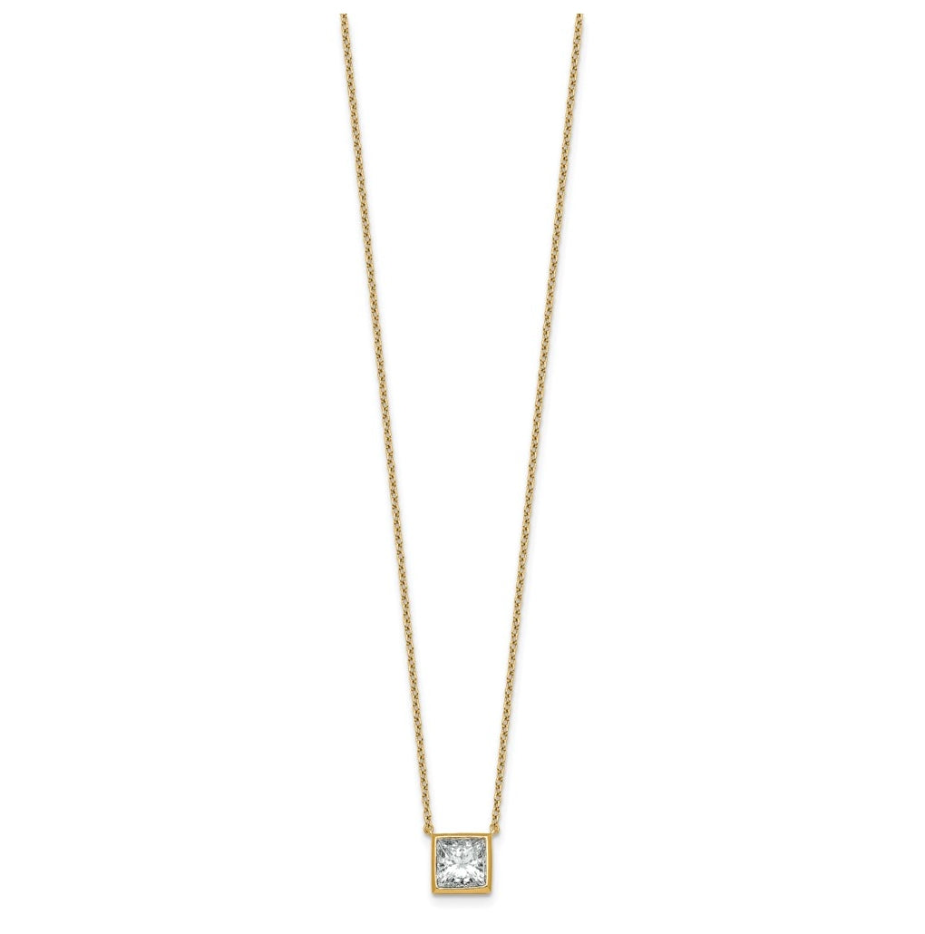14k Yellow Gold 2 carat Certified Lab Grown Diamond VS+ F+ Princess Complete 18 inch Bezel Set Necklace