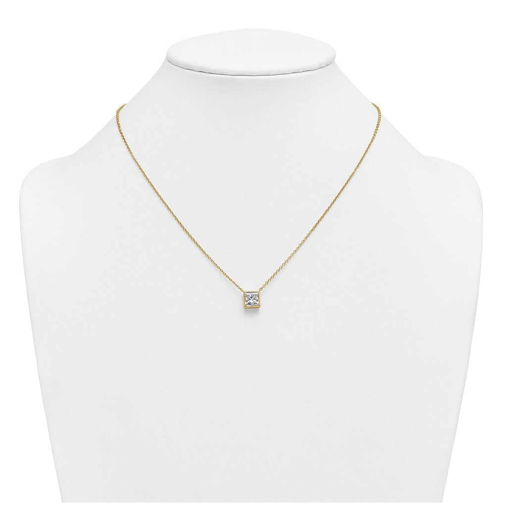 14k Yellow Gold 2 carat Certified Lab Grown Diamond VS+ F+ Princess Complete 18 inch Bezel Set Necklace