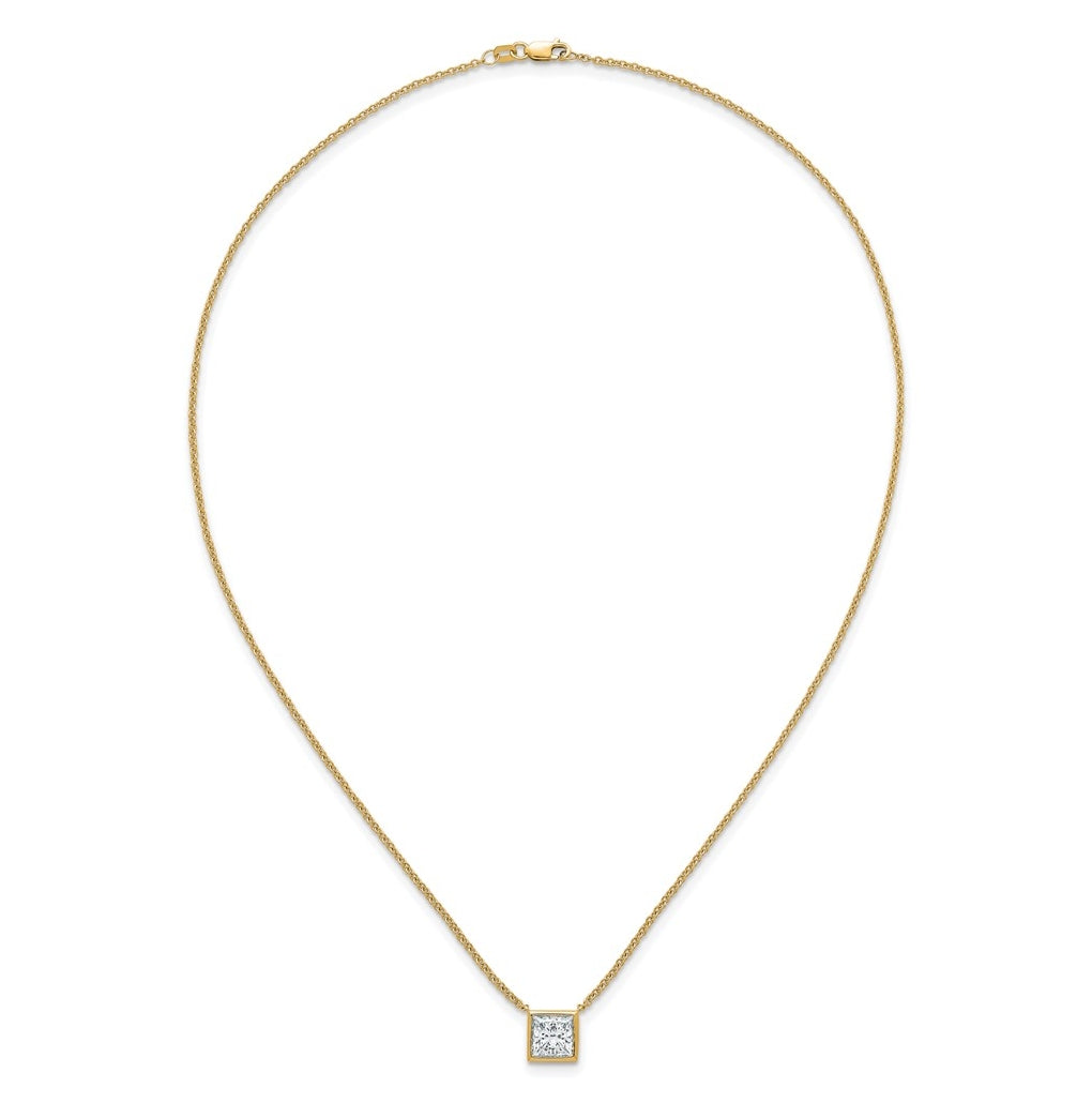 14k Yellow Gold 2 carat Certified Lab Grown Diamond VS+ F+ Princess Complete 18 inch Bezel Set Necklace
