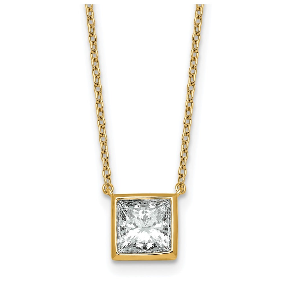 14k Yellow Gold 2 carat Certified Lab Grown Diamond VS+ F+ Princess Complete 18 inch Bezel Set Necklace