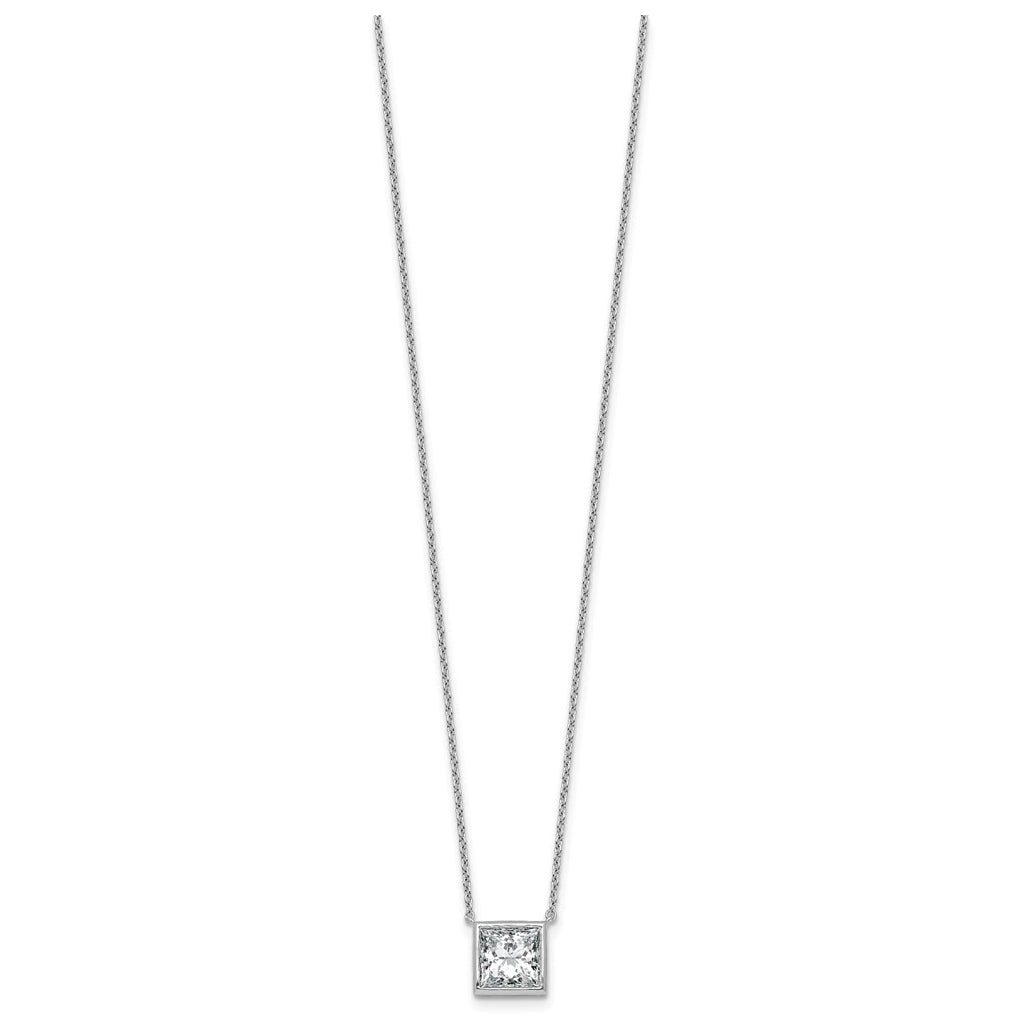 14k White Gold 2 1/2 carat Certified Lab Grown Diamond VS+ F+ Princess Complete 18 inch Bezel Set Necklace