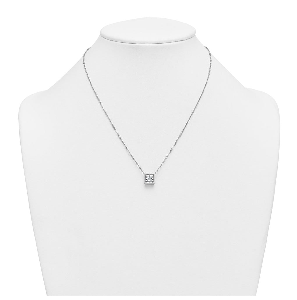 14k White Gold 2 1/2 carat Certified Lab Grown Diamond VS+ F+ Princess Complete 18 inch Bezel Set Necklace