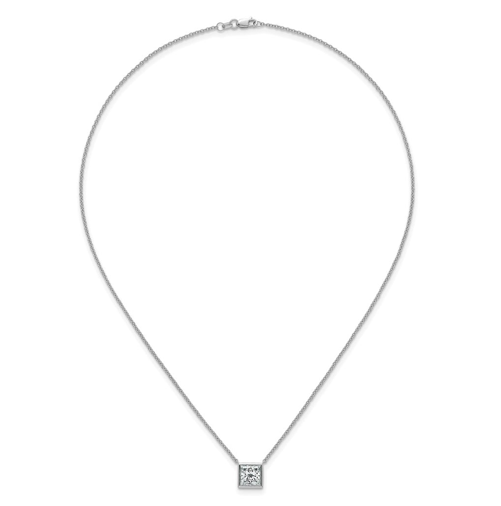14k White Gold 2 1/2 carat Certified Lab Grown Diamond VS+ F+ Princess Complete 18 inch Bezel Set Necklace