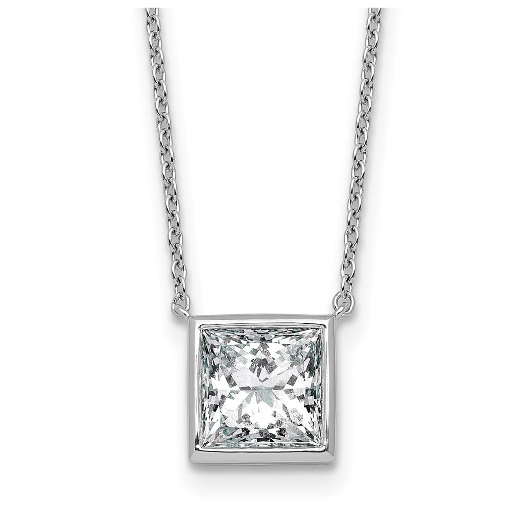 14k White Gold 2 1/2 carat Certified Lab Grown Diamond VS+ F+ Princess Complete 18 inch Bezel Set Necklace