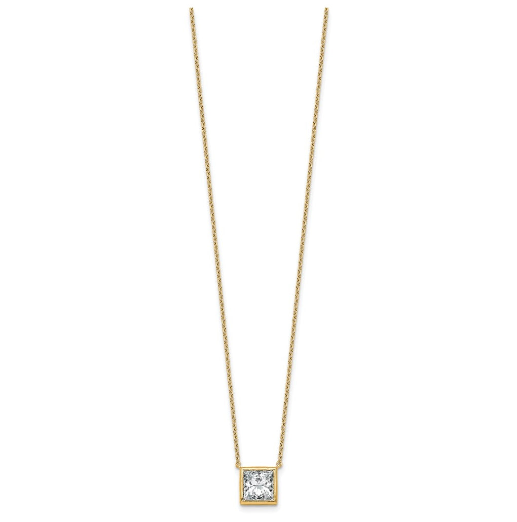 14k Yellow Gold 2 1/2 carat Certified Lab Grown Diamond VS+ F+ Princess Complete 18 inch Bezel Set Necklace