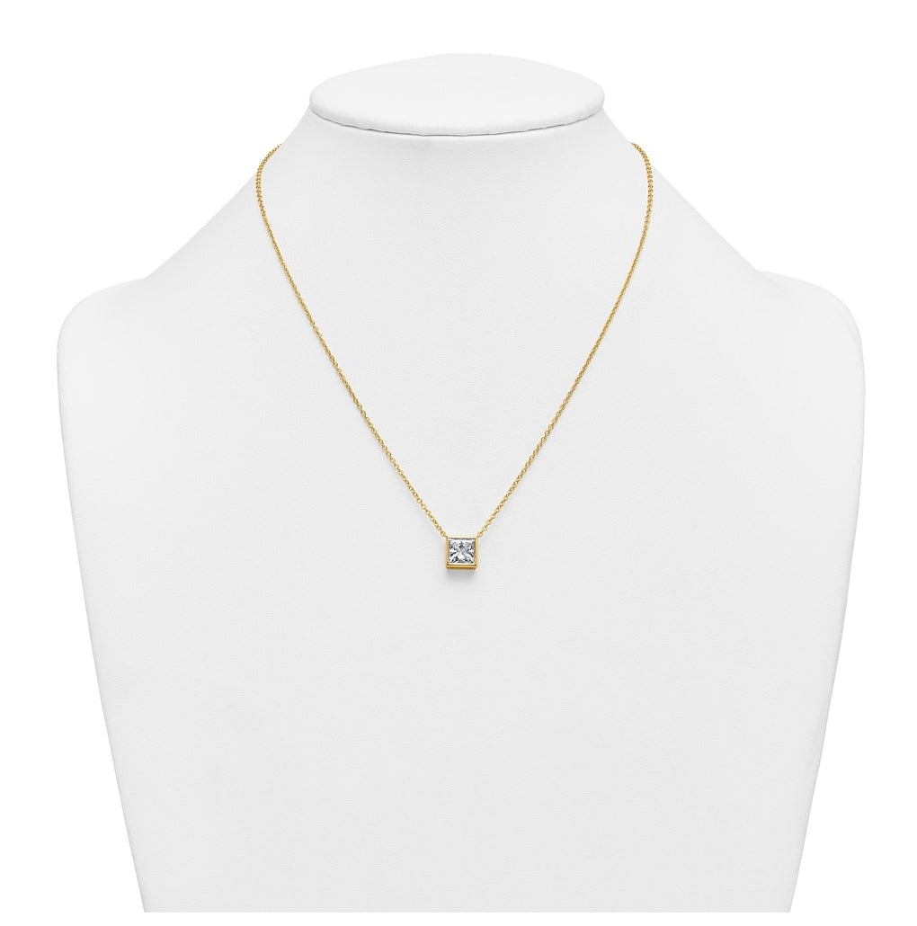 14k Yellow Gold 2 1/2 carat Certified Lab Grown Diamond VS+ F+ Princess Complete 18 inch Bezel Set Necklace