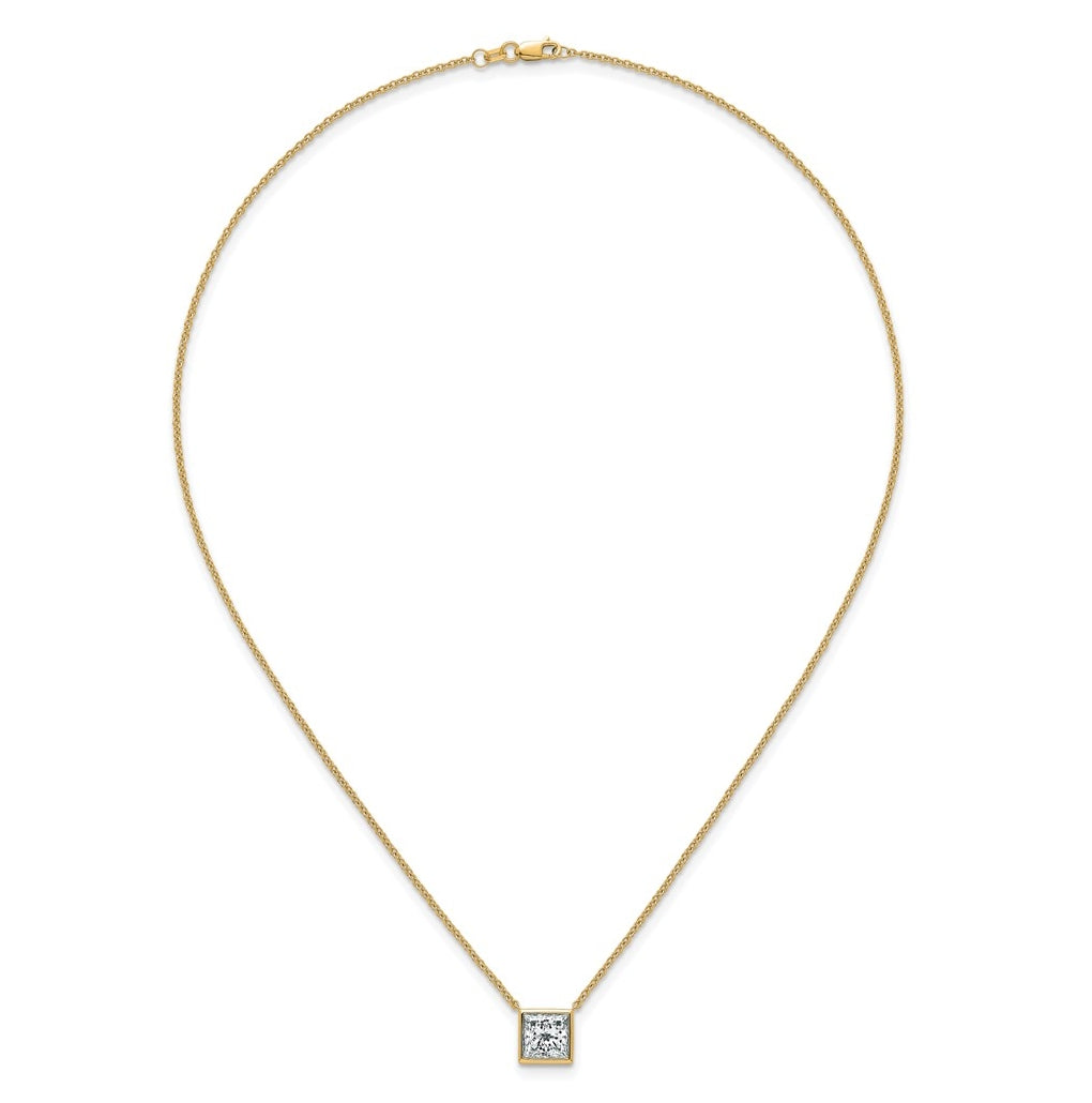 14k Yellow Gold 2 1/2 carat Certified Lab Grown Diamond VS+ F+ Princess Complete 18 inch Bezel Set Necklace