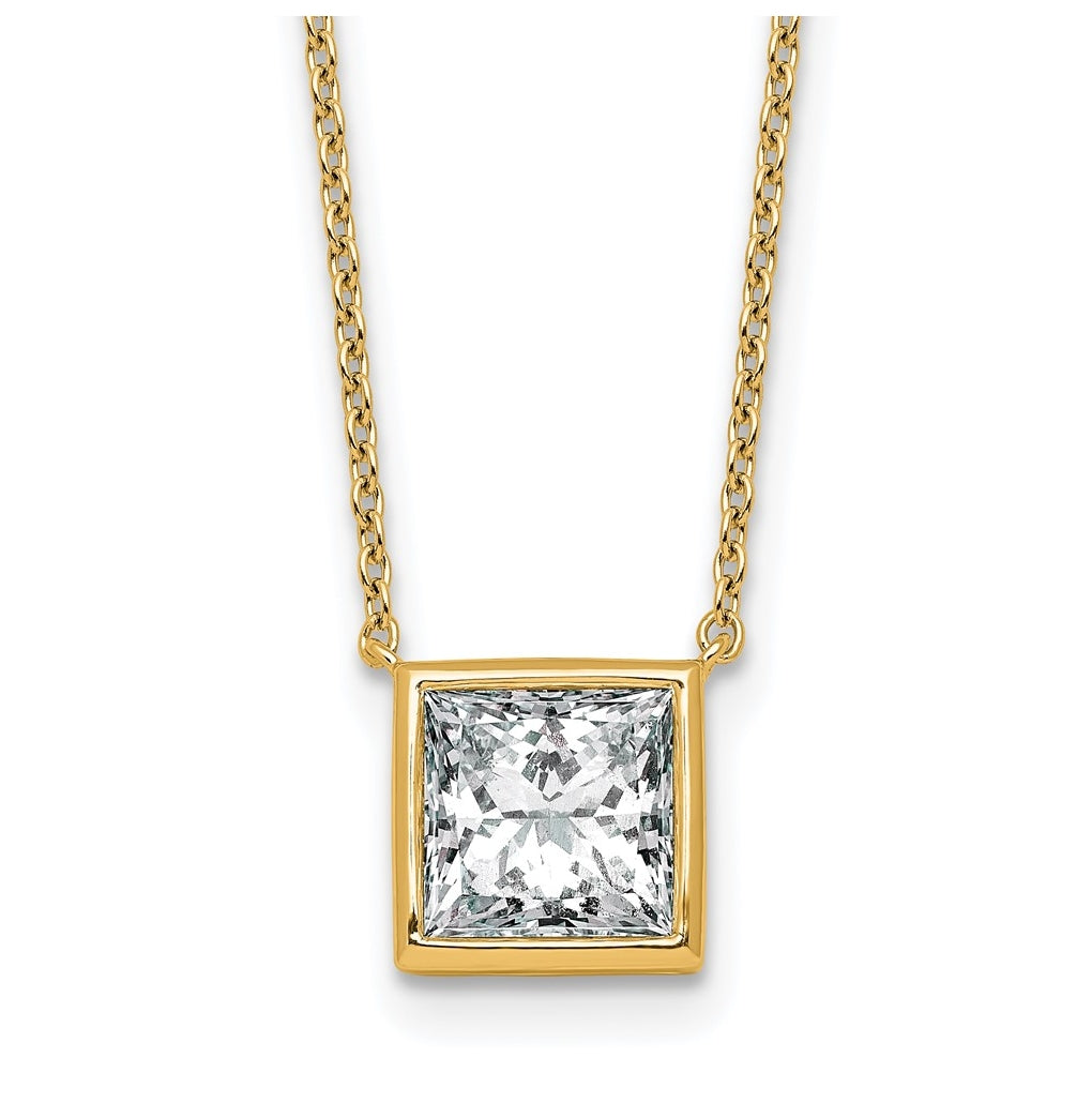 14k Yellow Gold 2 1/2 carat Certified Lab Grown Diamond VS+ F+ Princess Complete 18 inch Bezel Set Necklace