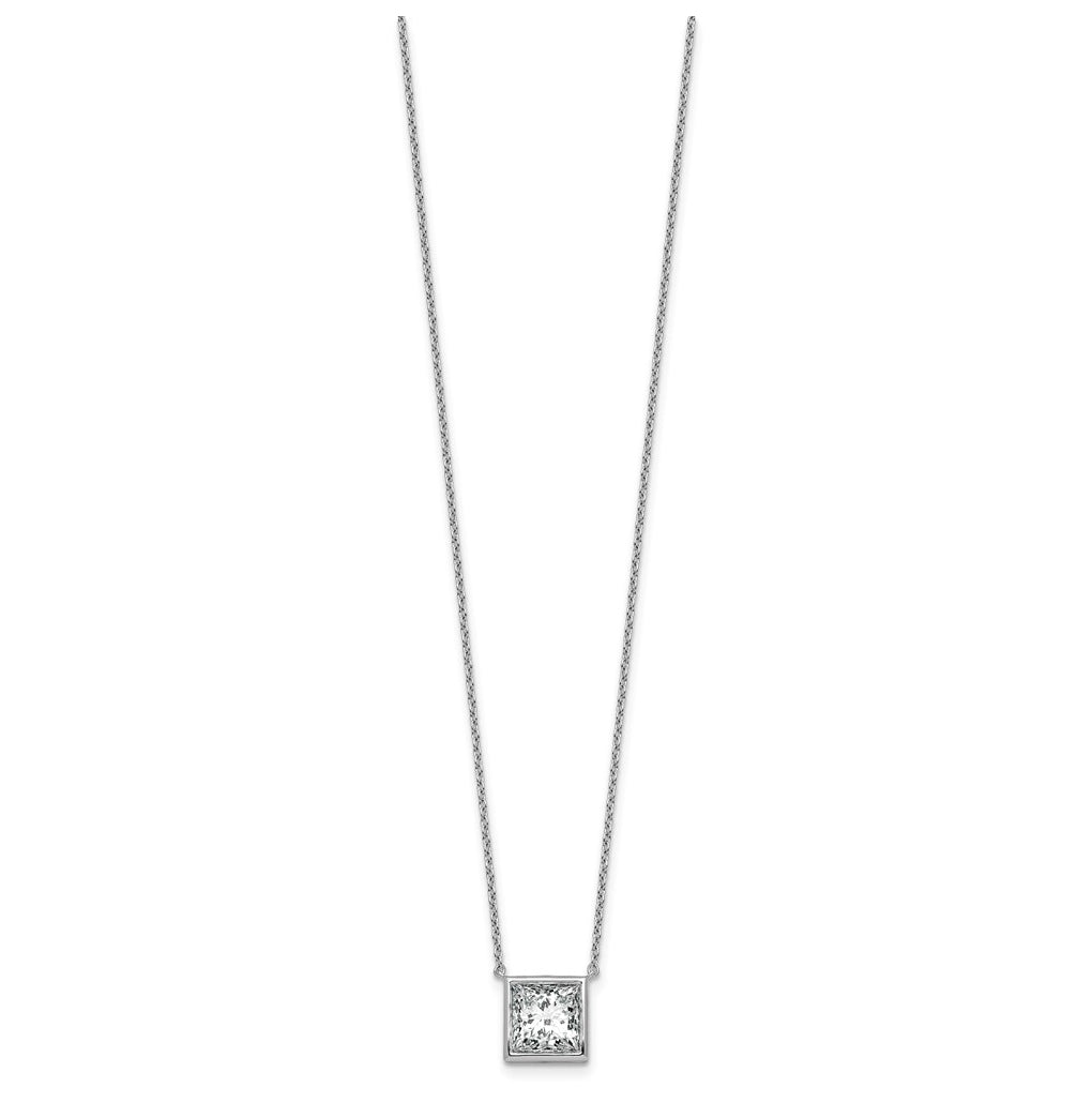 14k White Gold 3 carat Certified Lab Grown Diamond VS+ F+ Princess Complete 18 inch Bezel Set Necklace