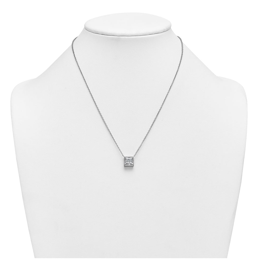 14k White Gold 3 carat Certified Lab Grown Diamond VS+ F+ Princess Complete 18 inch Bezel Set Necklace