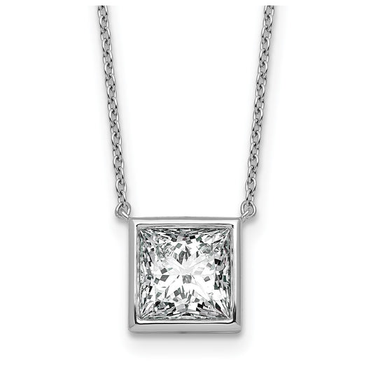 14k White Gold 3 carat Certified Lab Grown Diamond VS+ F+ Princess Complete 18 inch Bezel Set Necklace