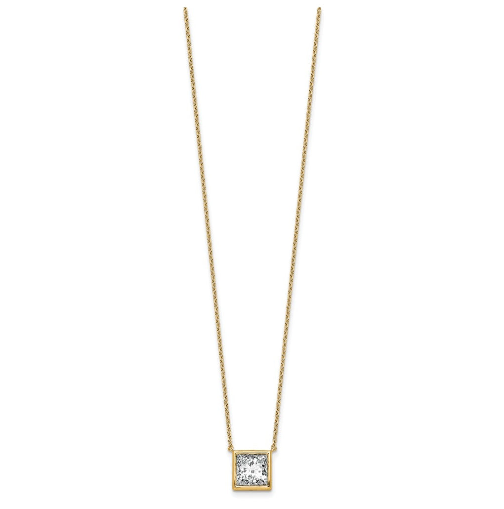14k Yellow Gold 3 carat Certified Lab Grown Diamond VS+ F+ Princess Complete 18 inch Bezel Set Necklace