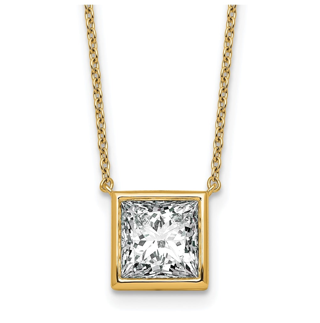 14k Yellow Gold 3 carat Certified Lab Grown Diamond VS+ F+ Princess Complete 18 inch Bezel Set Necklace